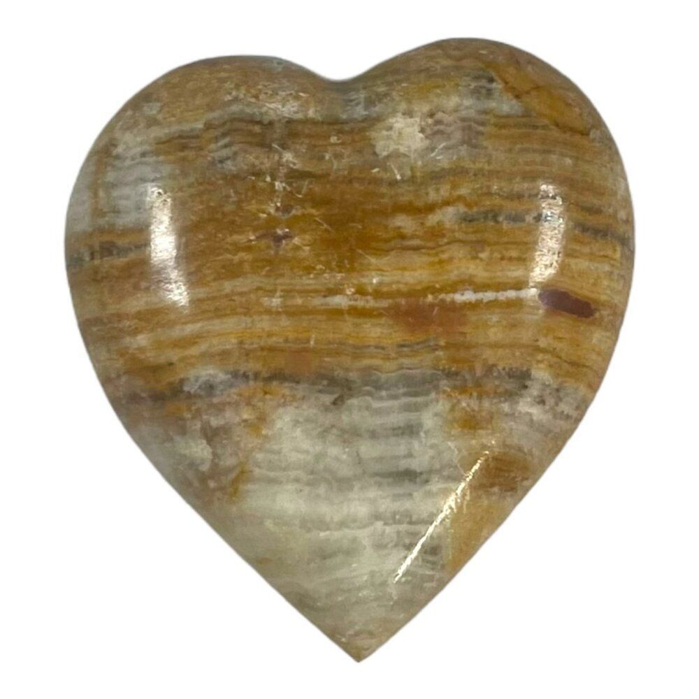 Natural Stone Carved Soapstone / Jasper Heart Paperweight 3" x 3" Brown & White